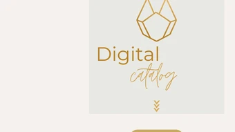 Topo do site da Amber Semijoias, em creme e dourado: o menu com Início, Categorias e Contato, e ao centro a arte do catálogo — uma joia desenhada em linha dourada sobre as palavras "Digital Catalog" — acima do botão "Ver Catálogo".